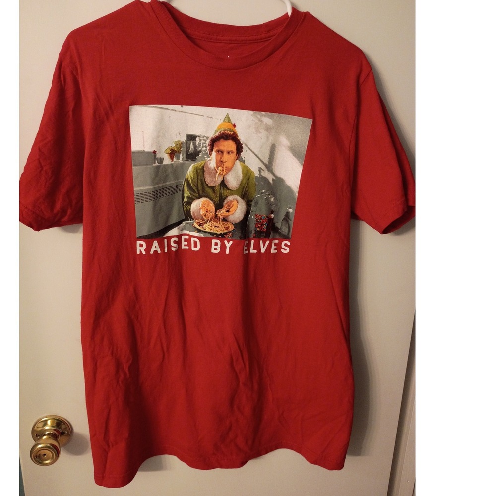 Elf Movie Buddy Spaghetti Raised By Elves Red Graphic T-Shirt Mens Large L
